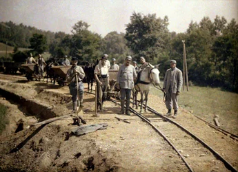 French Soldiers of the 11th Artillery Regiment Installing Tracks for a Narrow Gauge Railway, Soissons, Aisne, France, 1917